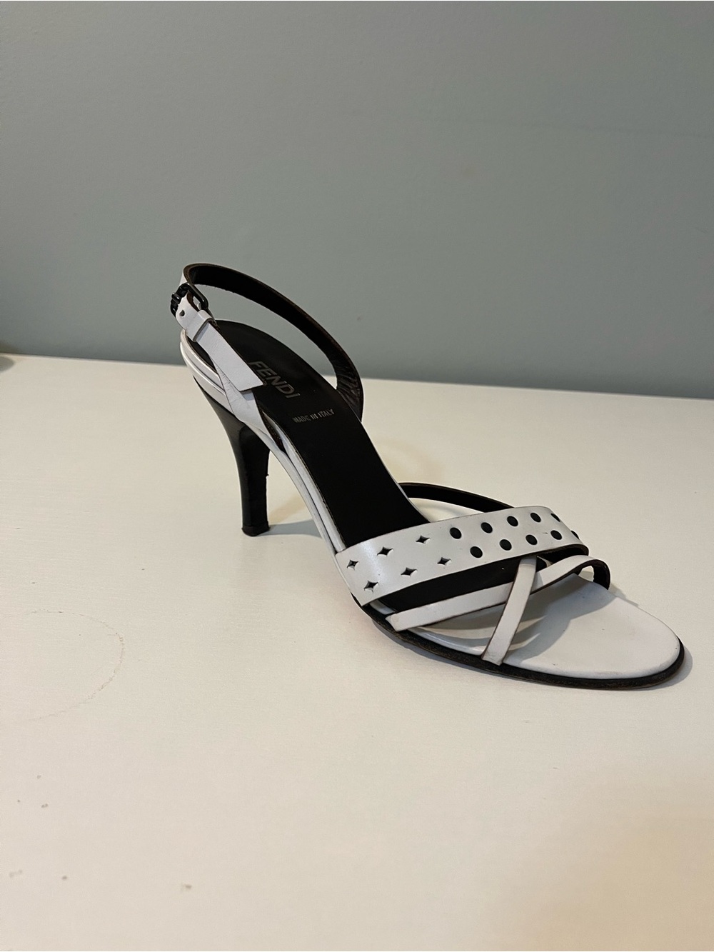 Fendi White Leather  Slingback Heel